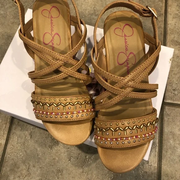 Jessica Simpson Girls Cork Wedge Heel Fallon Sandal - Picture 1 of 7